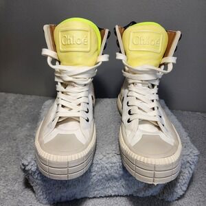 Chloe Clint High Top Sneakers Leather Soft White Size 36‎ Designer Size 6